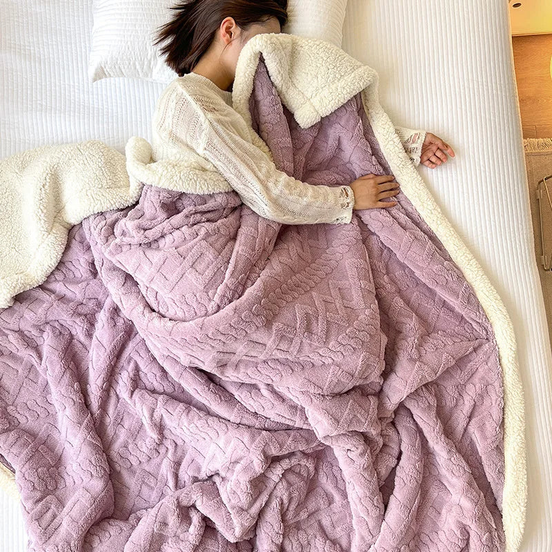 Afralia™ Winter Jacquard Taffeta Fleece Blanket for Office Living Room Sofa