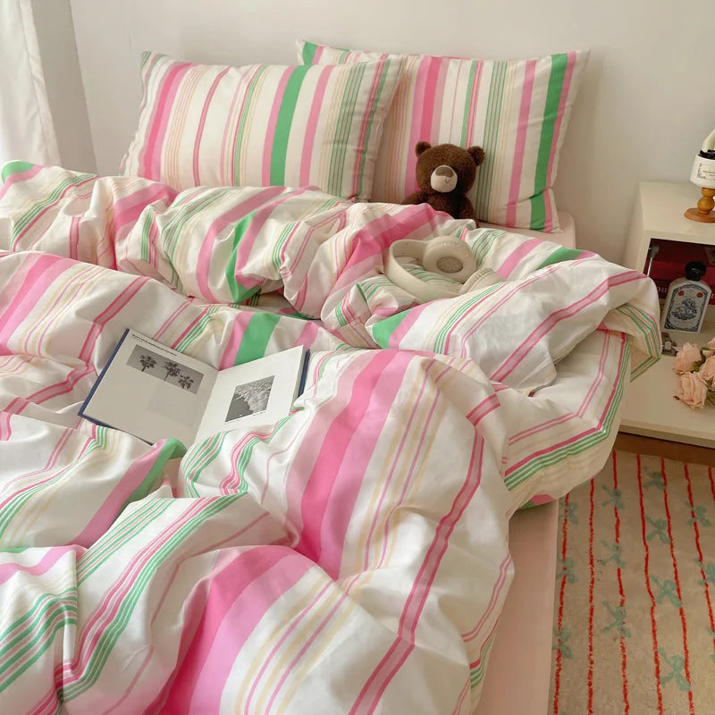 Afralia™ Cozy Cotton Grid Bedding Sets for Student Dorms - Queen/King Bedclothes