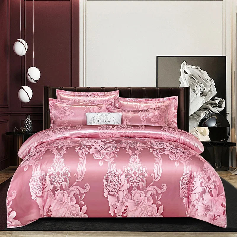 Afralia™ Satin Jacquard Bedding Set: Fitted Sheet, Duvet Cover, 2 Pillowcases - Queen King