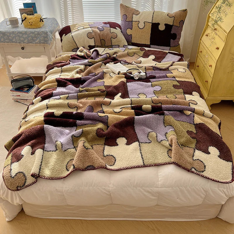 Afralia™ Geometric Printed Half Fleece Sofa Cover: Luxe Bohemian Shawl Blanket for Office Nap