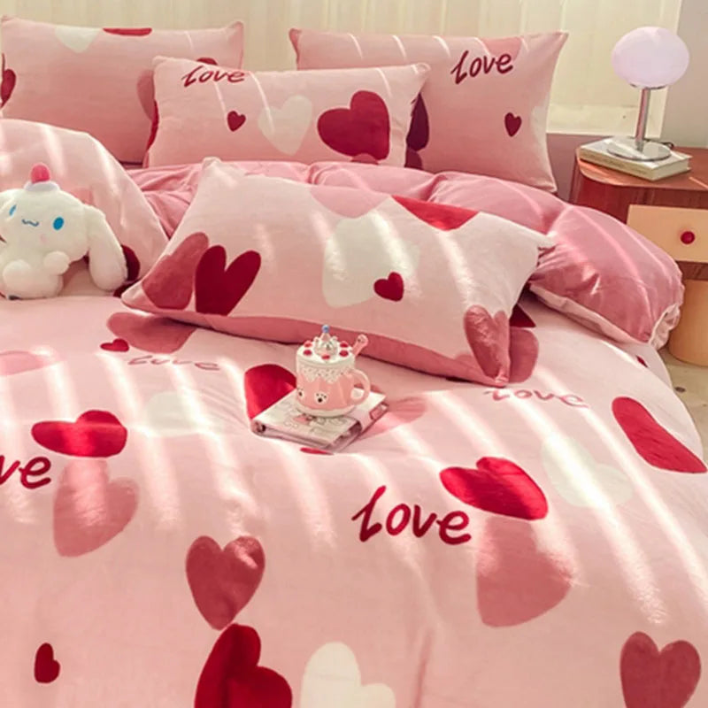 Afralia™ Snowflake Velvet Cute Cartoon Flower Bedding Set for Single Queen