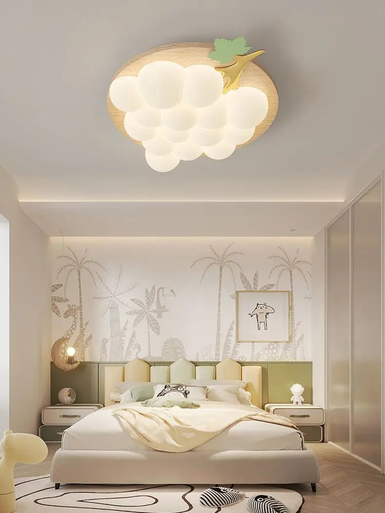 Afralia™ Nordic LED Chandelier for Children's Room, Walnut Wood Color Grape Design