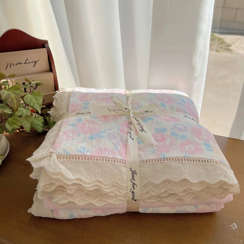 Afralia™ Hollow Lace Bedding Set: Fitted Sheet, Quilt Cover, Pillowcase - Skin-Friendly & Cozy