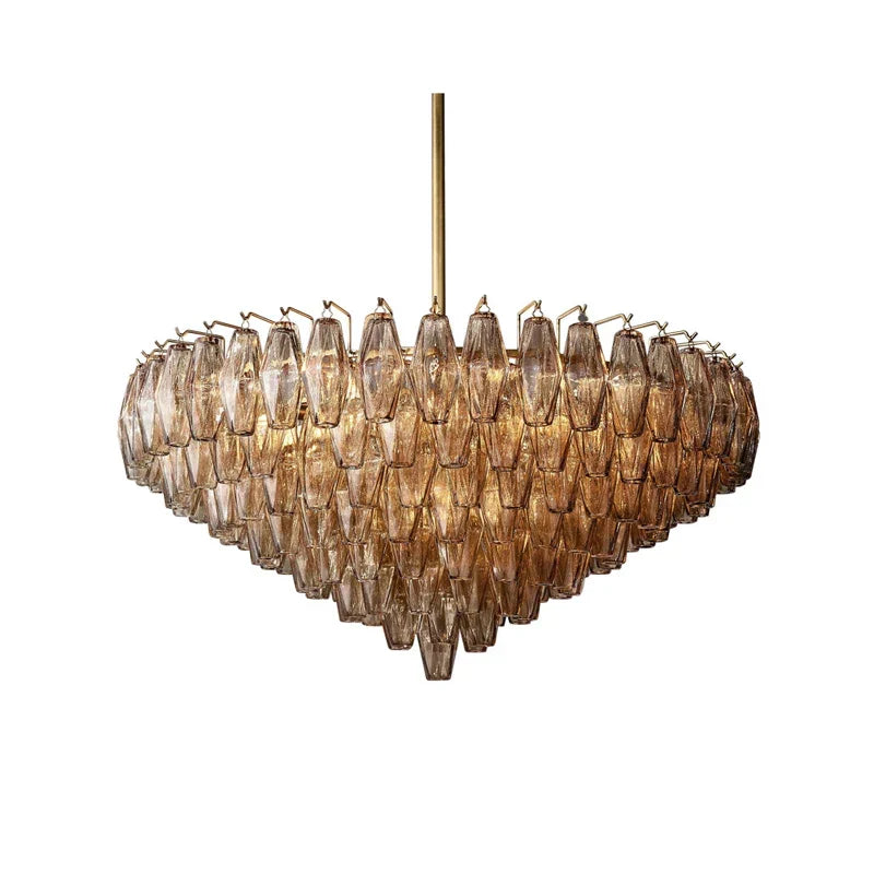 Afralia™ Modern Luxury Glass Shade Brass/Black LED Chandelier, Art Deco Dining Room Ceiling Light