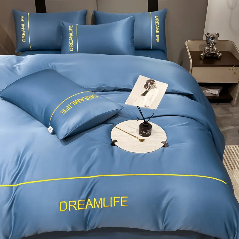 Afralia™ Luxury Embroidery Ice Silk Bedding Set - Cooling Comforter Cover Kit