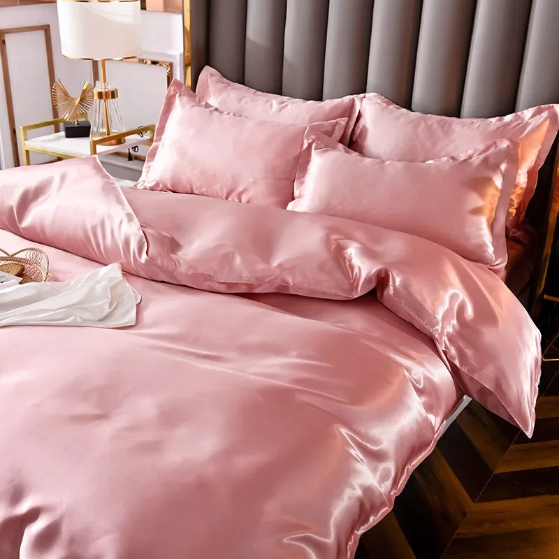 Afralia™ Summer Solid Rayon Silk Bedding Set Lightweight Quilt Cover Set Skin Friendly