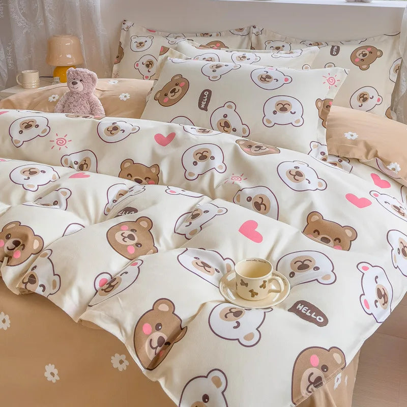 Afralia™ Cozy Flower Print Bedding Set: Brushed Cotton, Skin-Friendly, Soft, Thick, 4Pcs