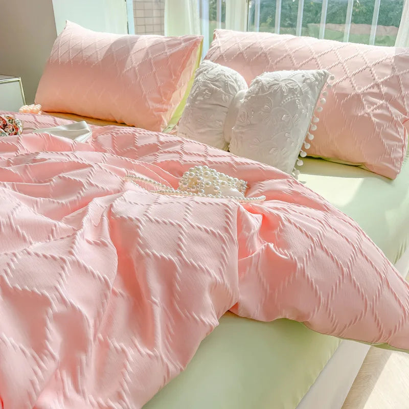 Afralia™ Diamond Grid Jacquard Bedding Sets: Cooling, Soft Duvet Cover for Summer & Autumn