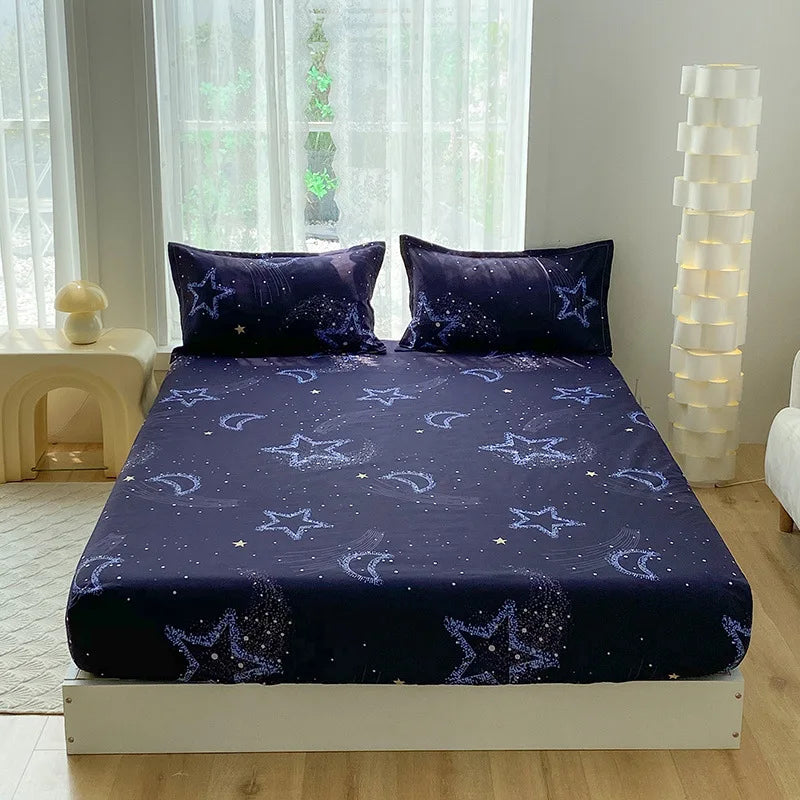Afralia™ Printed Waterproof Fitted Bed Sheet Full Queen Size Bed Cover