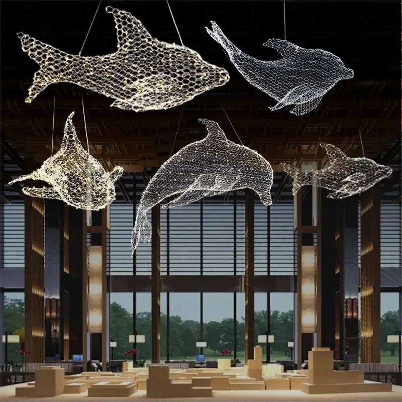 Afralia™ Fish-shaped Iron Net Pendant Lights, Industrial Style for Stores and Coffee Shops