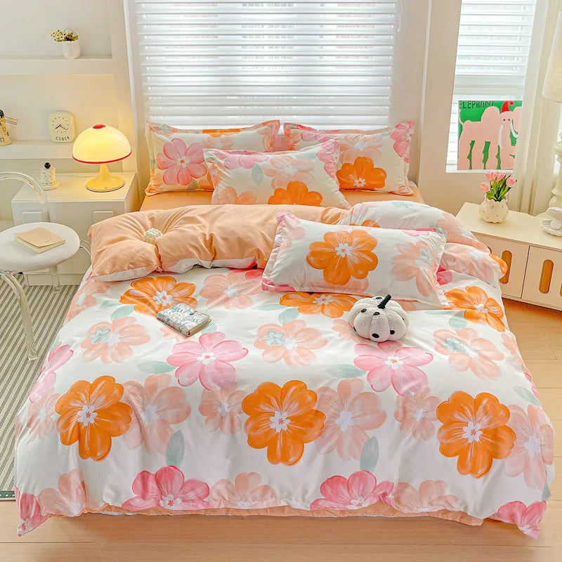 Afralia™ Cozy Cotton Bedding Set for Double Bed, Autumn Winter Duvet Cover Kit