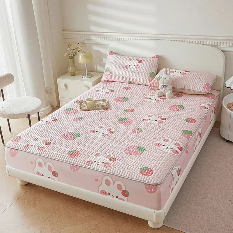 Afralia™ Summer Cartoon Print Silky Latex Cooling Fitted Sheet Set