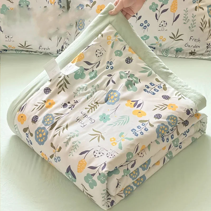 Afralia™ Fashion Flower Print Cool Blanket for Summer Comforter Single Double Bed Home Decor