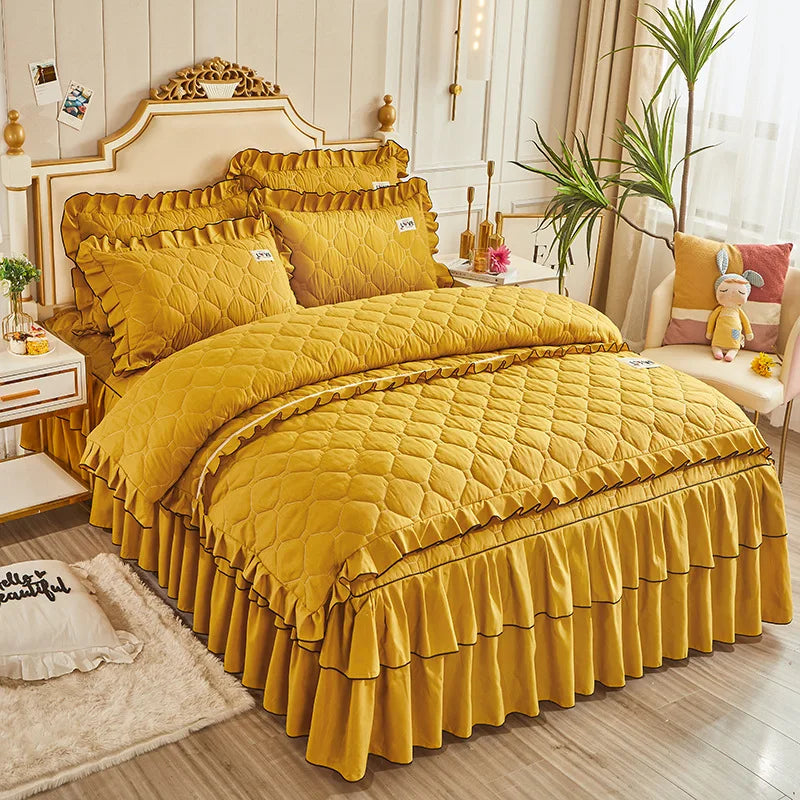 Afralia™ Mixed Color Single Bed Skirt Mattress Cover Quilted Anti-Slip Dustproof Topper