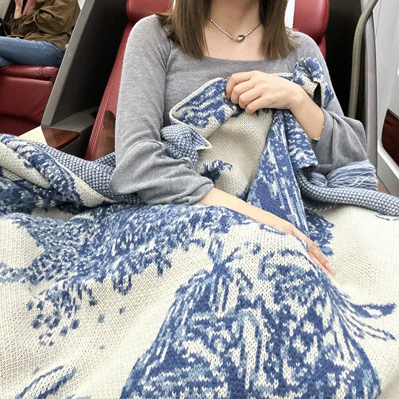 Afralia™ Cozy Chinese Ink Knit Blanket for All Seasons - Soft Sofa and Bed Cover