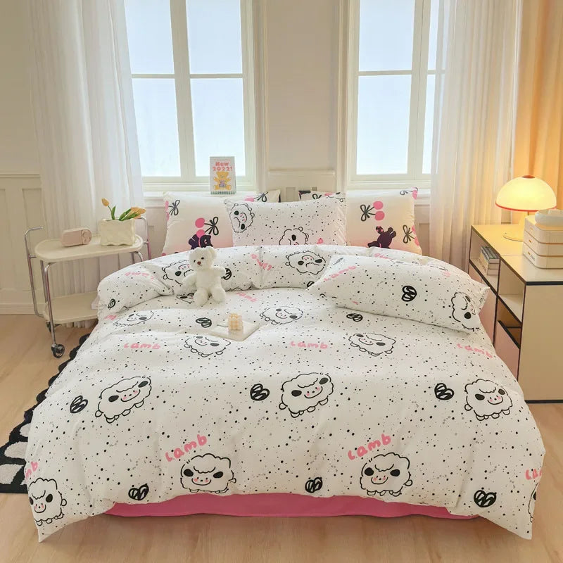 Afralia™ Children Cartoon Print Bedding Set, Double-Layer Yarn Quilt Cover, Cozy Bedroom Decor