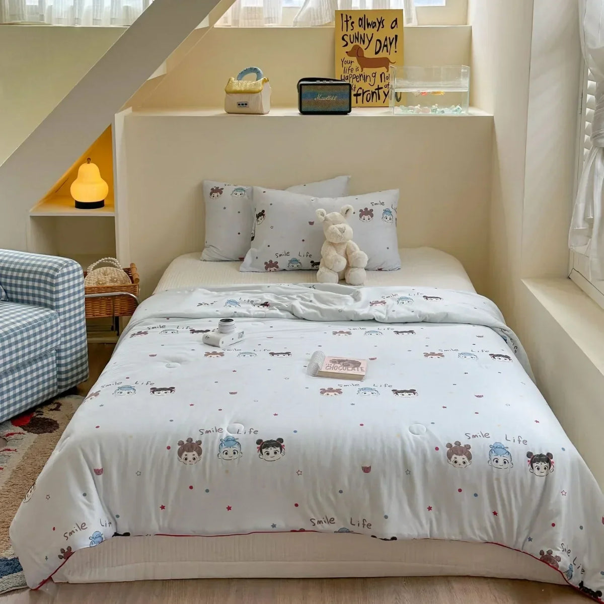 Afralia™ Cartoon Patchwork Summer Cooling Blanket Lightweight Air Condition Comforter