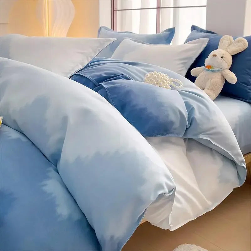 Afralia™ Twill Fabric Bed Sheet Set: Double-Sided Color Blocking, Flower Print Quilt Cover