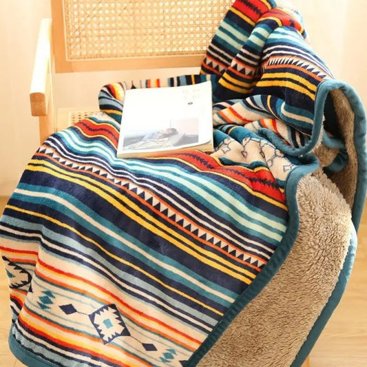 Afralia™ Bohemian Winter Blanket, Double-Layer Coral Fleece, Thick & Warm for Sofa Nap