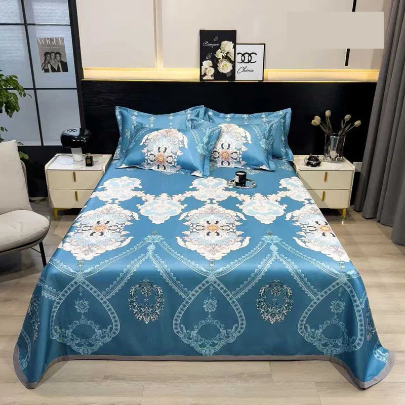 Afralia™ Multicolour Floral Patchwork Satin Bed Cover Set for Smooth Summer Comfort