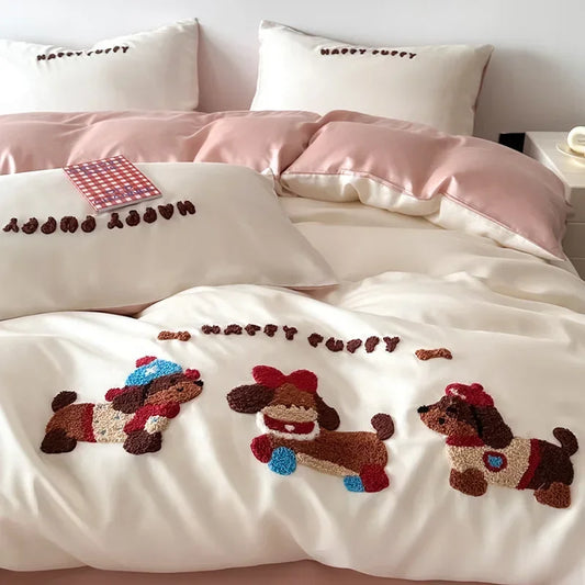 Afralia™ Cartoon Embroidery Cotton Bedding Set - Summer Cool, Skin Friendly Flat Sheet Kit