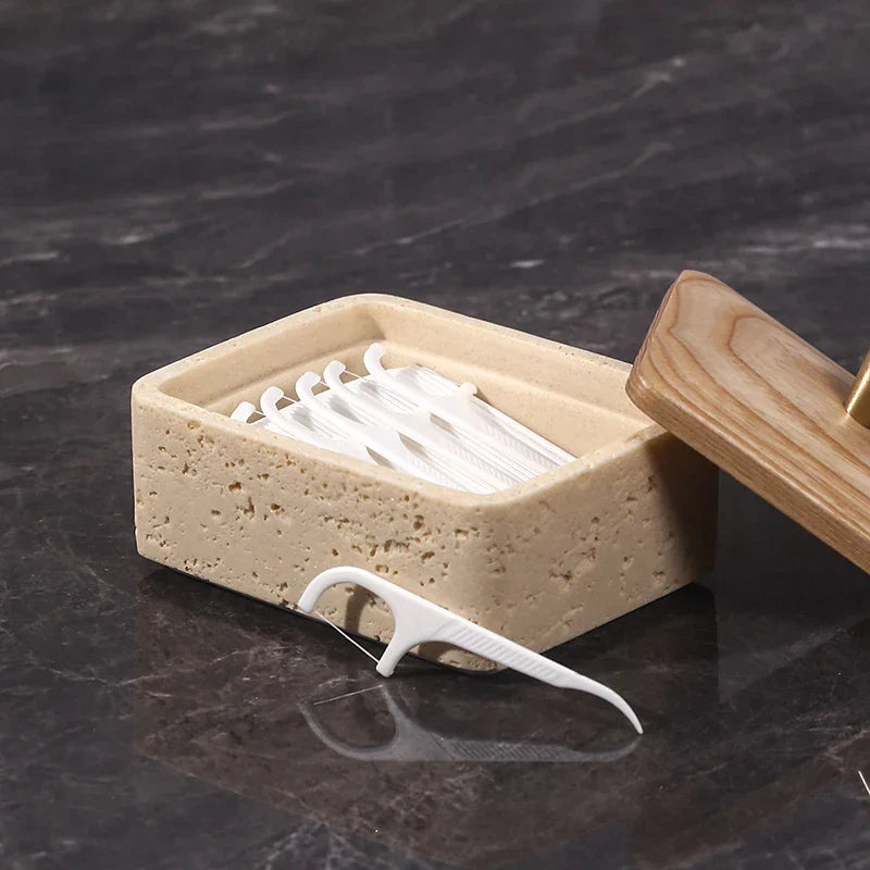 Afralia™ Double Decker Natural Stone Jewelry Organizer - 2 in 1 Floss Box & Bathroom Storage
