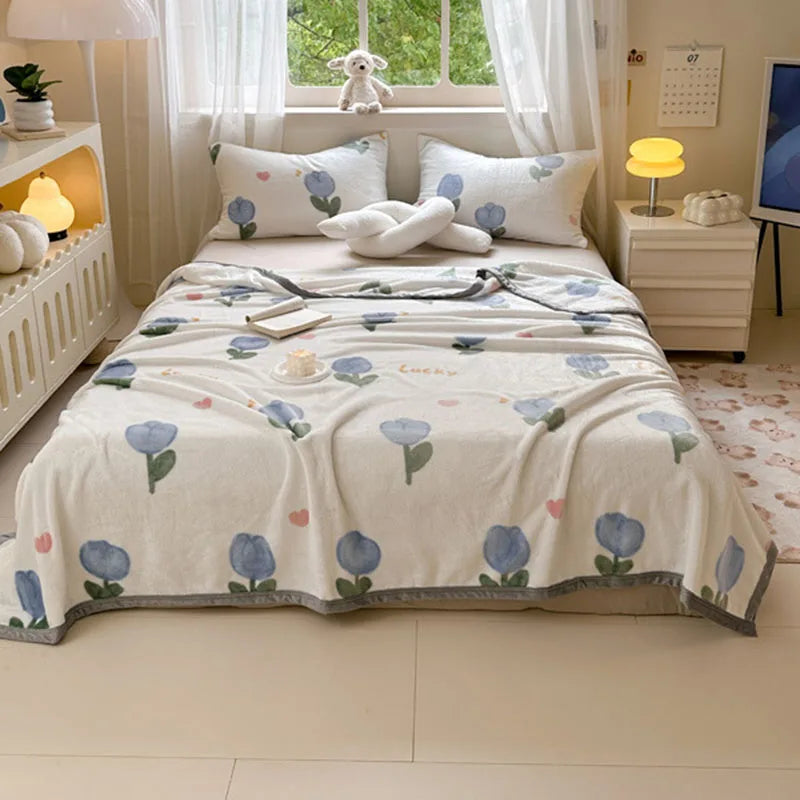 Afralia™ Flower Printed Milk Velvet Blanket: Soft Sofa Cover for Winter Warmth