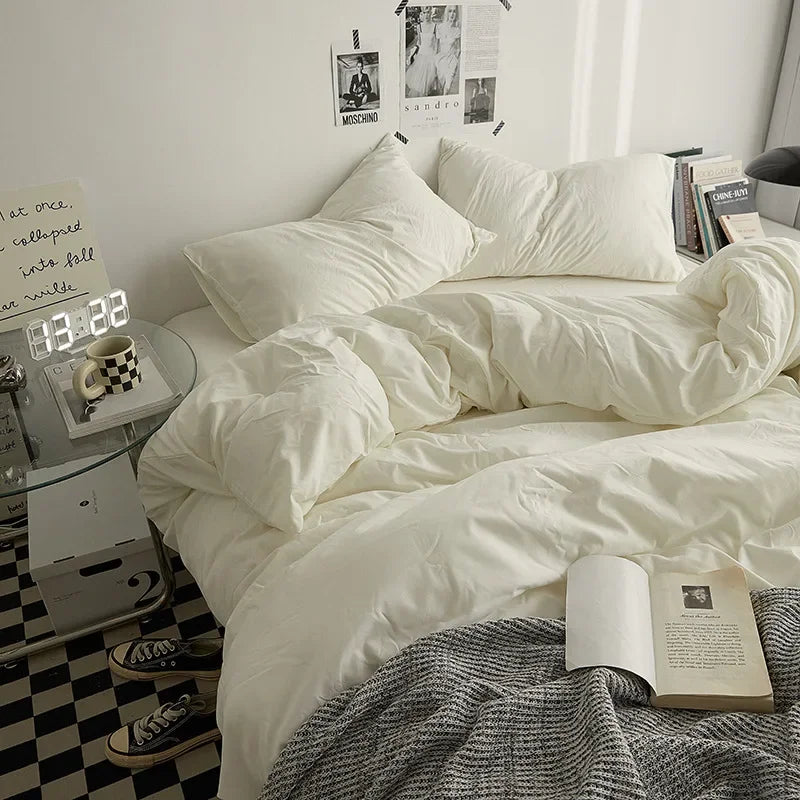 Afralia™ Washed Cotton Duvet Cover Set: Solid Color Bed Sheet Style, Double-Sided Color Matching Comfort, Bedding