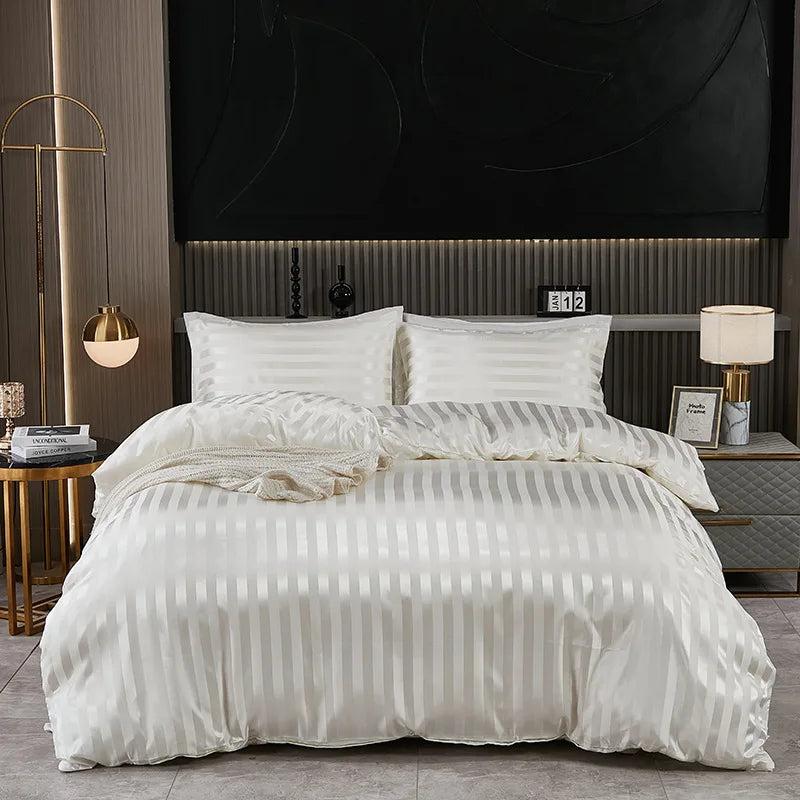 Afralia™ Luxe Silky Stripe Duvet Set: Premium Smooth Cooling Comforter for Home