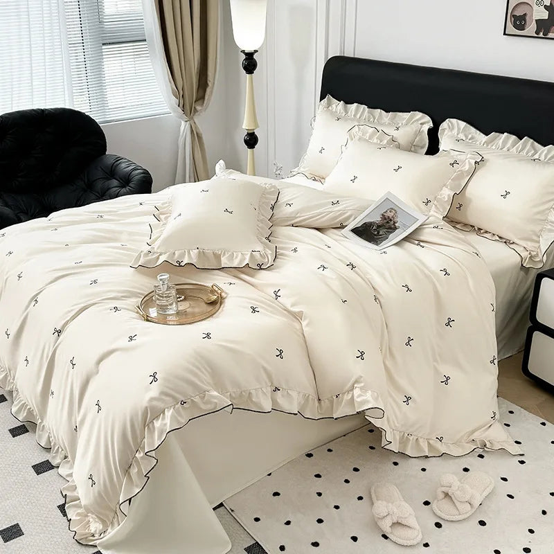 Afralia™ Luxury Silk Floral Bedding Set: Duvet Cover, Fitted Sheet, Pillowcase - Single Size
