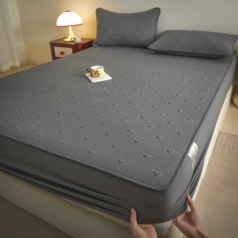 Afralia™ Love Pattern Cotton Fitted Sheet Single - Anti-Slip, Dustproof & Luxury