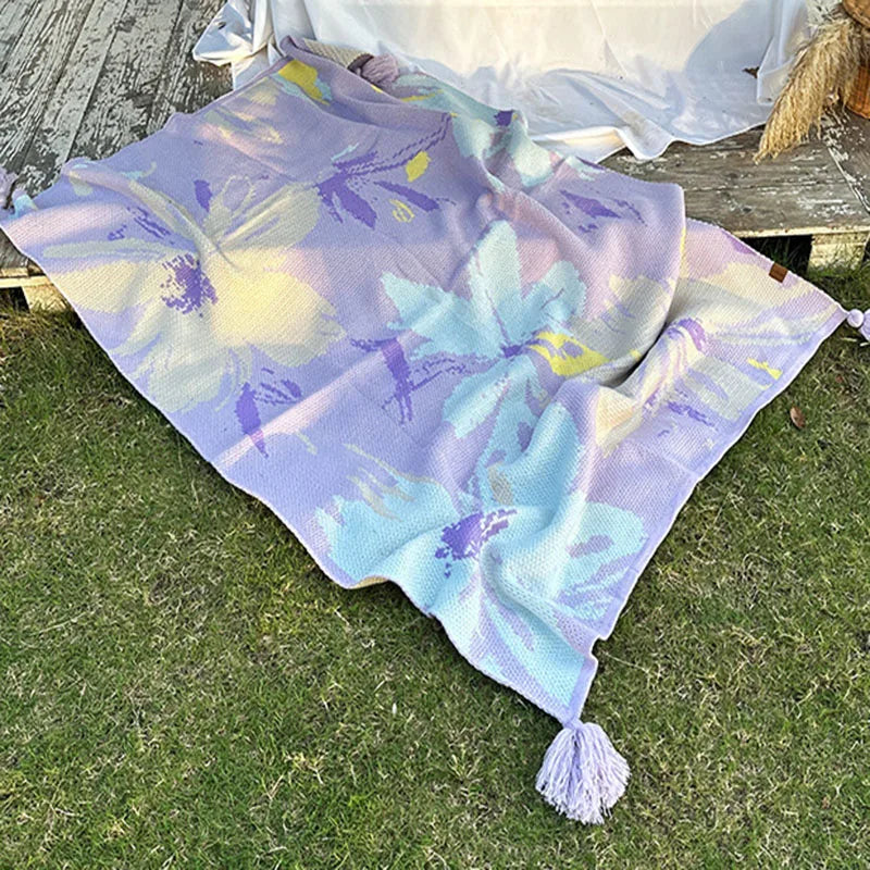 Afralia™ Cozy Knit Blanket: Purple Multifunctional Sofa Cover for Living Room, Office, and Nap Time