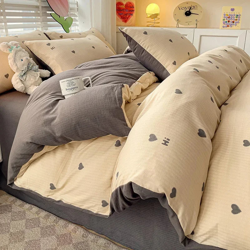 Afralia™ Floral Printed Cotton Bed Set: Cute, Soft, Comfortable 4-Piece Duvet Cover & Sheet