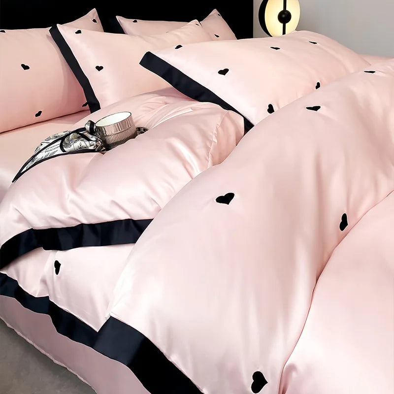 Afralia™ Ice Silk Embroidery Bedding Sets: Luxury Rayon Duvet Set with Lace, Soft & Cozy