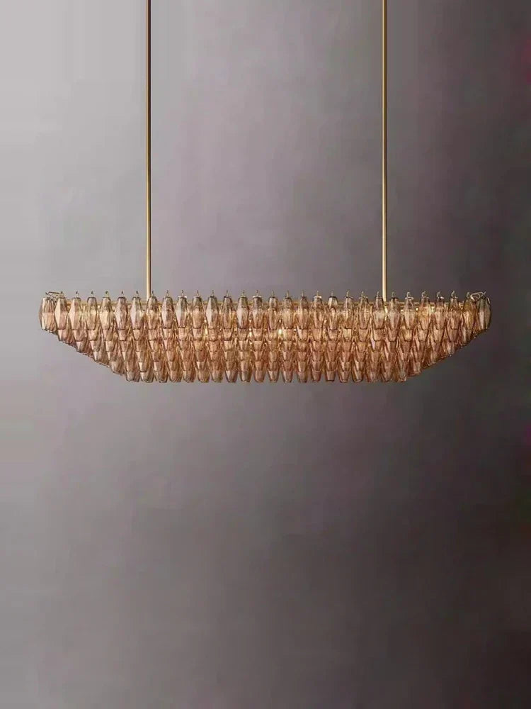 Afralia™ Modern Luxury Glass Shade Brass/Black LED Chandelier, Art Deco Dining Room Ceiling Light