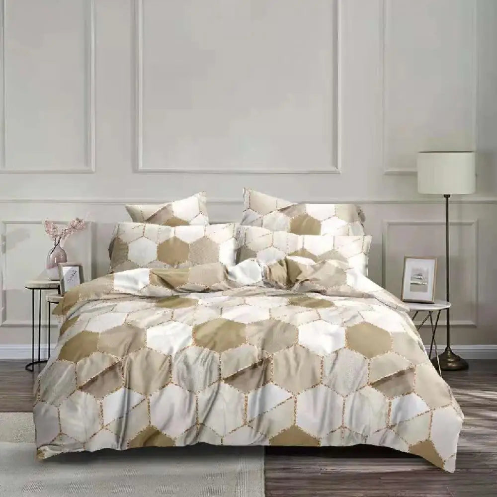 Afralia™ Honeycomb Marble Patterned Bedding Set, Premium Duvet Cover with Pillowcase