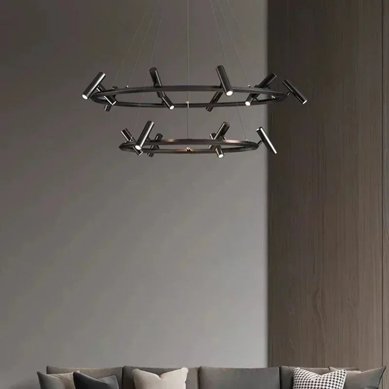 Afralia™ Black Metal Round LED Pendant Chandelier for Indoor Lighting