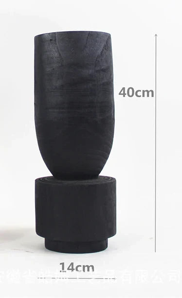 Afralia™ Handmade Carbonized Wood Wabi-Sabi Flower Vase for Home Hotel Villa Decor
