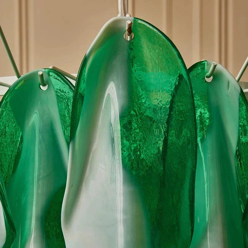 Afralia™ Pink Green Petal Crystal Glass Chandelier for Home Decor