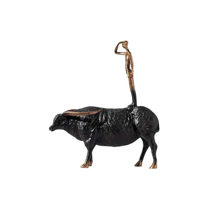 Afralia™ Abstract Black Yak Golden Cow Sculpture Decorative Metal Figurine