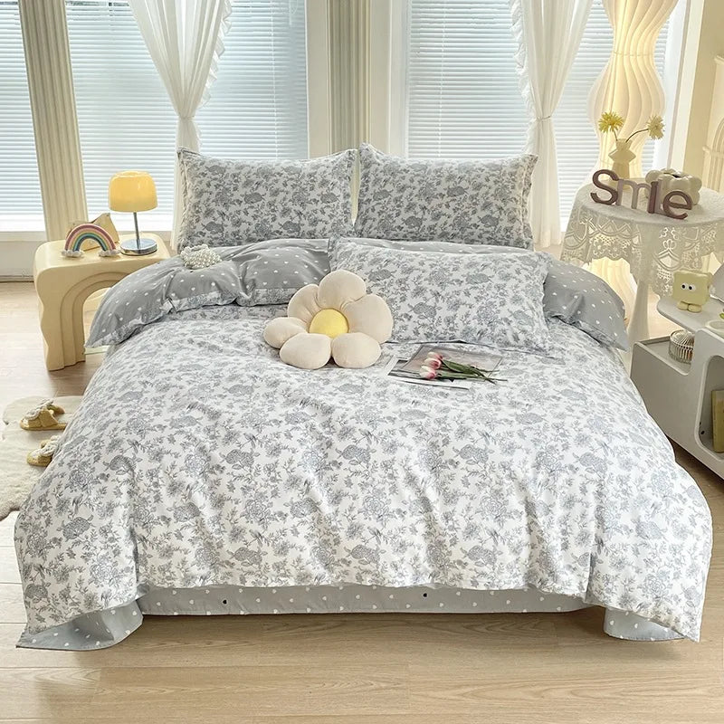 Afralia™ Romantic Flower Print Cotton Bedding Set with Ultra Soft Duvet Cover & Bed Linens