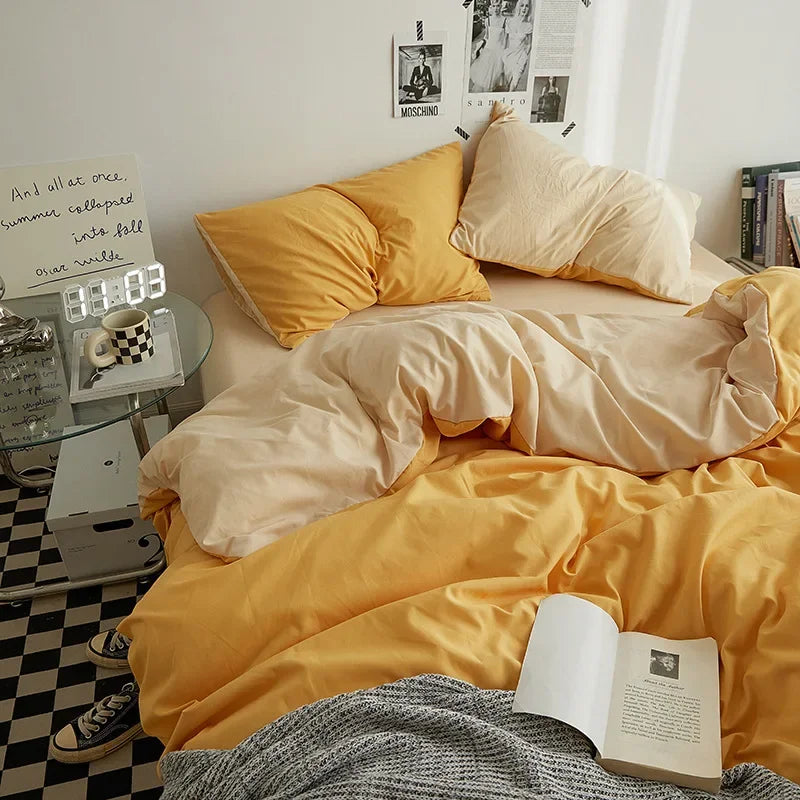 Afralia™ Washed Cotton Duvet Cover Set: Solid Color Bed Sheet Style, Double-Sided Color Matching Comfort, Bedding