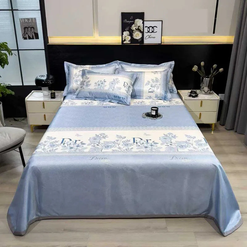 Afralia™ Multicolour Floral Patchwork Satin Bed Cover Set for Smooth Summer Comfort