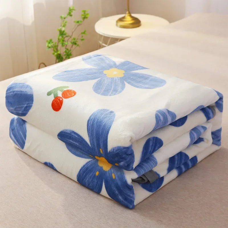 Afralia™ Coral Fleece Flannel Flower Printed Blanket for Single/Queen/King Beds
