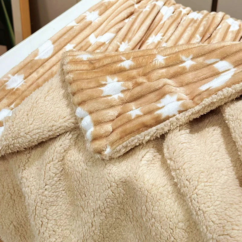Afralia™ Star Moon Striped Fleece Blanket: Double Layer Flannel for Office Nap & Air Conditioning