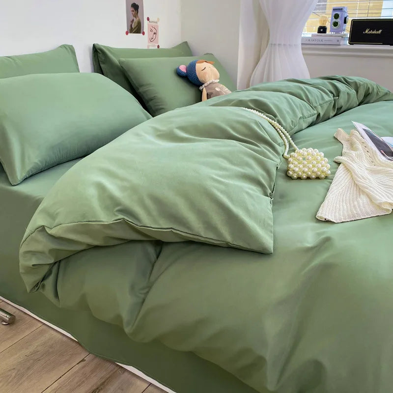 Afralia™ Solid Color Duvet Cover Set - Queen King Full Size Flat Sheet Bedding