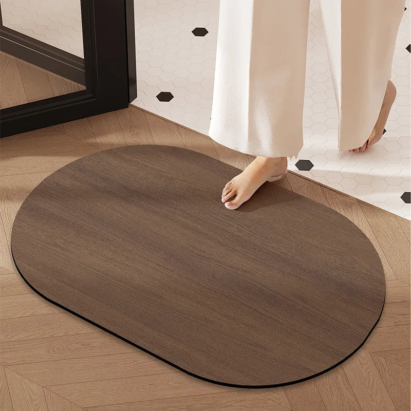 Afralia™ Wood Grain Diatom Bathroom Mat | Non Slip Water Absorbing Floor Rug