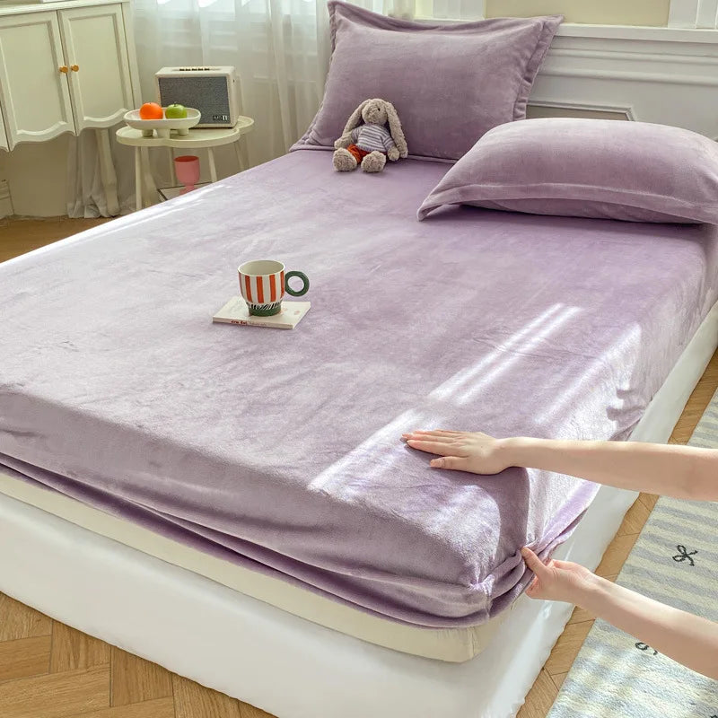 Afralia™ Winter Milk Velvet Fitted Sheet Set - Soft & Warm Mattress Cover