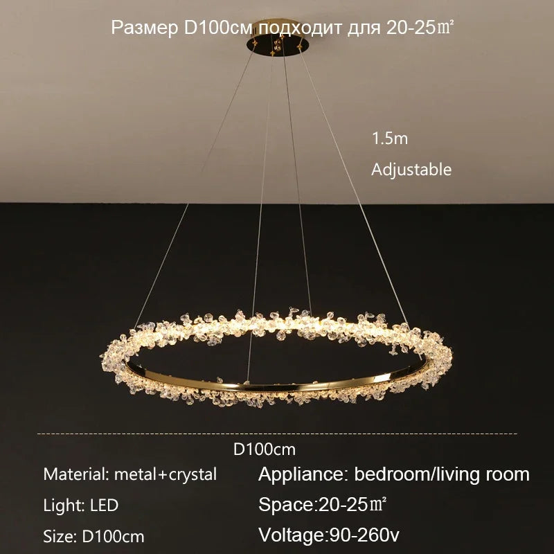 Afralia™ Crystal Ring Pendant Light for Modern Living Room, Dining, Bedroom - French Light Luxury