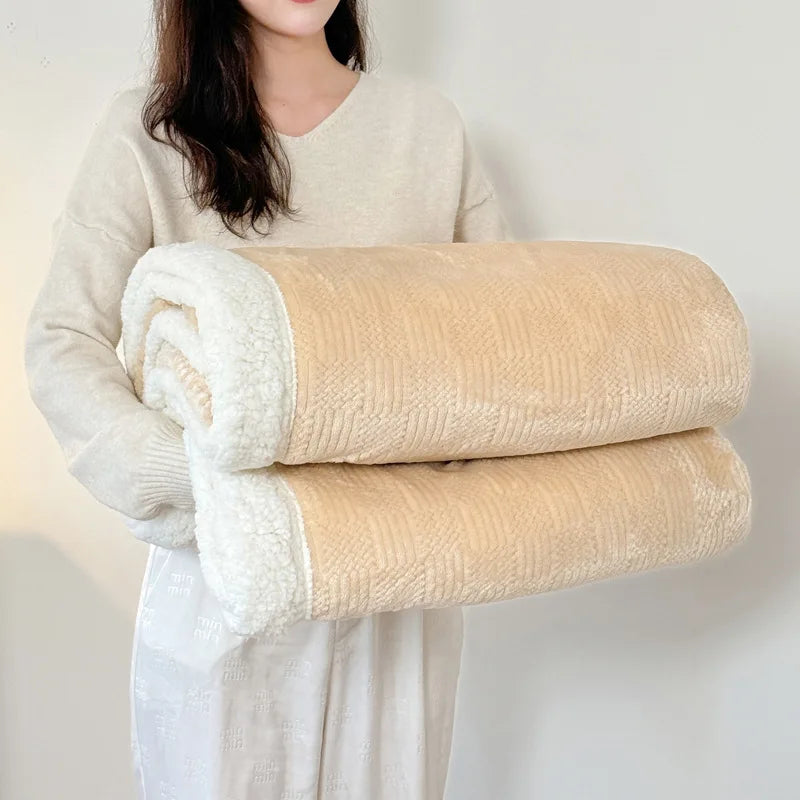 Afralia™ Cozy Lamb Wool Blanket: Soft Warm Shawl for Office & Sofa, Striped & Solid Colors